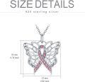 wholesale 925 Sterling Silver Butterfly Pink Ribbon Breast Cancer Awareness Pendant Necklace for Women Gifts-0-3