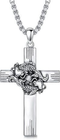 wholesale Sterling Silver Cross Pendant Necklace for Women Men Religious Jewelry Gift for Christmas Birthday Mothers Day-01-11-Pisces