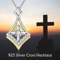 wholesale 925 Sterling Silver Cubic Zirconia Cut Abalone Shell Cross Pendant Necklace with Cubic Zirconia Stones and Gold Plating 48cm Chain Length-0-2