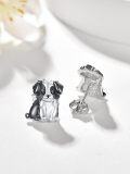 wholesale 925 Sterling Silver Black and White Sitting Puppies Stud Earrings for Women - Cute Animal  Ideas for Dog Owners & Lovers-0-1