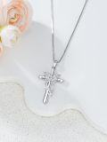 wholesale TOUPOP Cross Necklace For Women 925 Sterling Silver Butterfly Necklace Birthstone Pendant Faith Jewelry Christian Pendant Necklace For Women -0-3