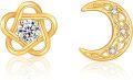 wholesale 14K Gold Moon Stud Earrings with Cubic Zirconia for Women-0-0