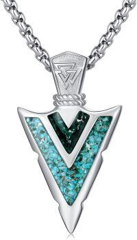 wholesale 925 Sterling Silver with Turquoise and Malachite Arrowhead Pendant Necklace for Men & Women-Viking Arrowhead