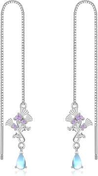 wholesale 925 Sterling Silver Flower Drop Earrings with Opal Stone Pendant  for Women Girls Mother's Day Present-Threader Scottish-Threader Scottish