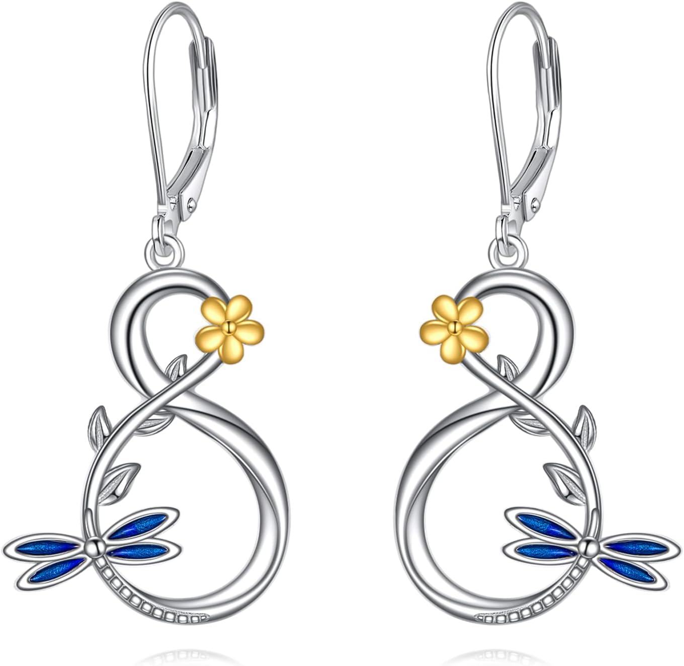 925 Sterling Silver Dragonfly Flower Drop Earrings for Women Girls -0-0