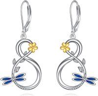 wholesale 925 Sterling Silver Dragonfly Flower Drop Earrings for Women Girls -J-Dragonfly
