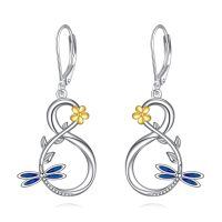 wholesale 925 Sterling Silver Dragonfly Flower Drop Earrings for Women Girls -J-Dragonfly