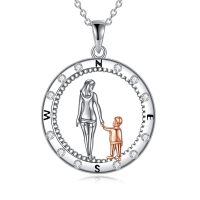 TOUPOP Sterling Silver Compass Mother Son Necklace-undefined