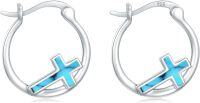 wholesale 925 Sterling Silver 325 Blue Cross Turquoise & Opal Huggie Hoop Earrings-Turquoise