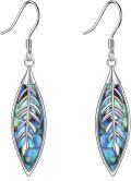 wholesale 925 Sterling Silver Feather Design Abalone Shell Drop Earrings-0-0