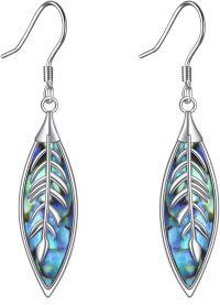wholesale 925 Sterling Silver Feather Design Abalone Shell Drop Earrings-Leaf