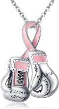 wholesale 925 Sterling Silver Boxing Gloves Breast Cancer Awareness Pendant Necklace for Women-0-0