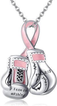 wholesale 925 Sterling Silver Boxing Gloves Breast Cancer Awareness Pendant Necklace for Women-Boxing Gloves