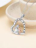 wholesale 925 Sterling Silver Girl Hugging Dog Pendant Necklaces with I love you and Paw Prints Gifts for Women Pet Lovers-0-12