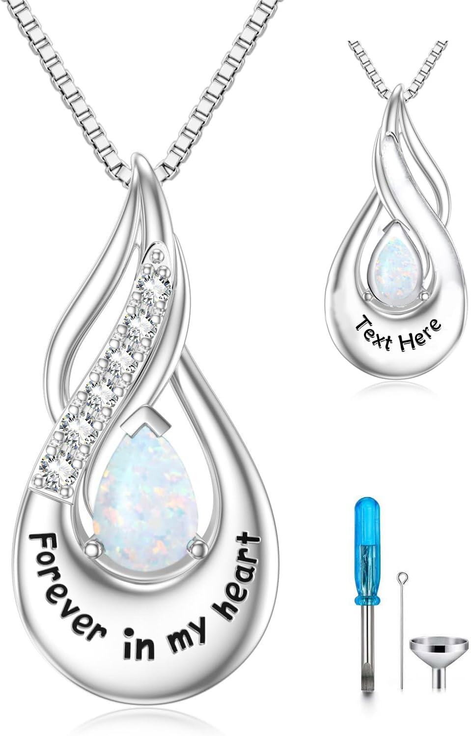 Sterling Silver Moonstone Opal Turquoise Larimar Black Onyx Cremation Jewelry for Ashes-0-1