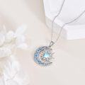 wholesale Sterling Silver Sun Moon Necklace w Blue Opal White Opal Abalone Labradorite Moonstone Gift for Teen Girls-0-2