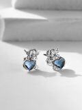 wholesale 925 Sterling Silver Blue Crystal Heart Highland Cow Stud Earrings for Women-0-1