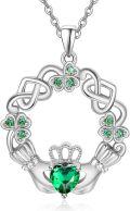 wholesale 925 Sterling Silver Claddagh Necklace for Women Clover Shamrock Celtic Knot Irish Luck Pendant Birthstone Jewelry Scottish Gift Made in Ireland-0-0