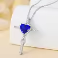 TOUPOP Sterling Silver Sapphire Cross Pendant Necklace For Women-0-4