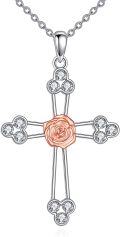 wholesale 925 Sterling Silver Rose Flower Cross Pendant Necklace Jewelry for Women and Girls-0-0