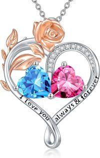 wholesale Sterling Silver Rose Quartz Heart Birthstone Necklace for Women Valentine s Day Gift-03-10-Mar-Oct Birthstones