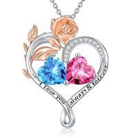 wholesale 925 Sterling Silver Rose Quartz Heart Birthstone Necklace for Women Valentine s Day Gift-03-10-Mar-Oct Birthstones