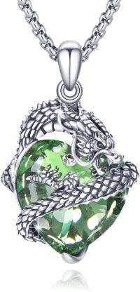 wholesale 925 Sterling Silver Birthstone Dragon Pendant Necklace for Women-August - Dragon Necklace