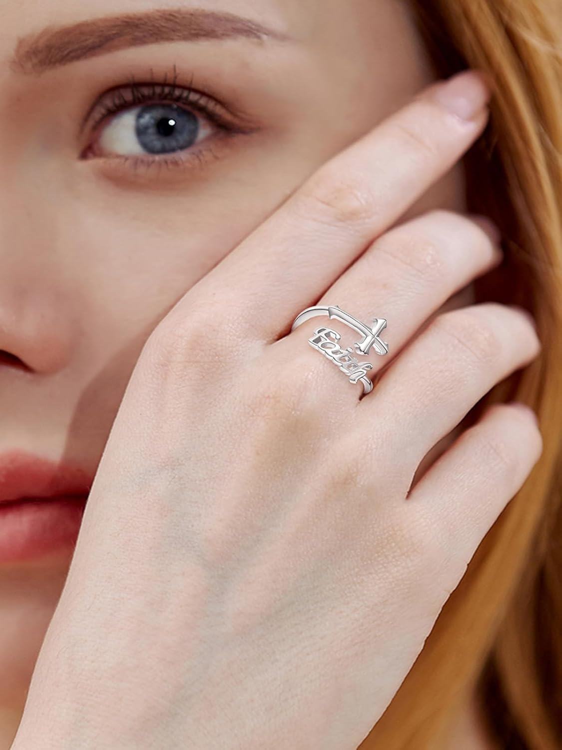 Sterling Silver Faith Cross Ring for Women Christian Crucifix Jewelry-0-3