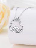 wholesale 925 Sterling Silver Mama Bear Heart Pendant Necklace with Cub and Cubic Zirconia Accents-0-2