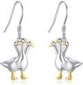 wholesale 925 Sterling Silver Duck Family Dangle Earrings with Gold Accents-0-0