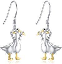 wholesale 925 Sterling Silver Duck Family Dangle Earrings with Gold Accents-Goose