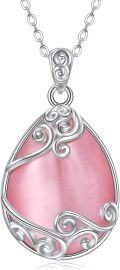 wholesale Sterling Silver Moonstone Filigree Teardrop Pendant Necklace for Women-0-13