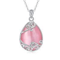wholesale 925 Sterling Silver Filigree Teardrop Pendant Necklace for Women-T-Pink Opal teardrop necklace