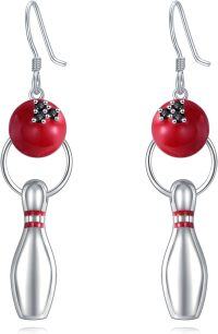 wholesale 925 Sterling Silver Bowling Ball & Pin Drop Earrings Sports Gift for Players-Bowling