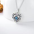 wholesale S925 Sterling Silver Blue Evil Eye Stone Flower Locket Necklace – Hypoallergenic, Adjustable Chain, Gift Box Included-0-1