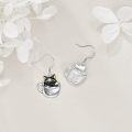 wholesale 925 Sterling Silver Black Cat in Cup Pendant Dangle Earrings for Women Girls Gifts -0-3