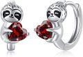 wholesale 925 Sterling Silver Red Heart Sloth Huggie Hoop Earrings for Women and Teenage Girls-0-0