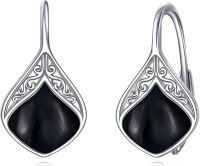 wholesale Sterling Silver Moonstone Teardrop Leverback Earrings for Sensitive Ears-July-Black Onyx