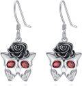 wholesale 925 Sterling Silver Red Crystal Black Rose Skull Butterfly Dangle Drop Gothic Earrings for Women Gifts-0-0