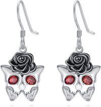 wholesale 925 Sterling Silver Red Crystal Black Rose Skull Butterfly Dangle Drop Gothic Earrings for Women Gifts-Skull Butterfly Earrings