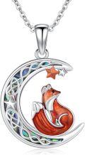 wholesale 925 Sterling Silver Red Enamel Fox on Crescent Moon Pendant Gothic Halloween Jewelry for Women Girls-0-0