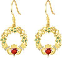 wholesale 925 Sterling Silver Birthstone Claddagh Celtic Knot Dangle Earrings for Women-Gold July