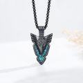wholesale 925 Sterling Silver Turquoise Inlay Nordic Pendant Necklace  with Wolf Head Design - Mens & Womens Norse Jewelry-0-2