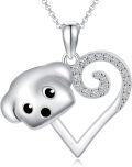 wholesale 925 Sterling Silver Heart and Dog Head Pendant Necklace with Cubic Zirconia-0-0