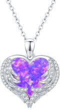 wholesale 925 Sterling Silver Purple Fire Opal Heart with Wings Pendant Necklace - Dainty s for Her-0-0