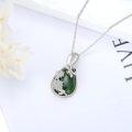 wholesale 925 Sterling Silver Pendant w/Green Jade & CZs - Floral Design Necklaces Gift Ideas for Her-0-5