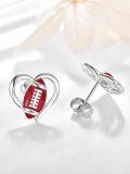 wholesale 925 Sterling Silver Football in Heart Stud Earrings Sporty Gift for Her-0-2