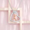 wholesale 925 Sterling Silver Tennis Player Heart Pendant Necklace Wholesale With Rose Gold Detail-0-4