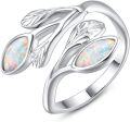 wholesale Sterling Silver Leaf Ring with Birthstone Adjustable Wrap Promise Engagement Wedding Rings for Women-0-6