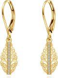 wholesale 14K Gold Filigree Moissanite Leverback Dangle Earrings for Women-0-0